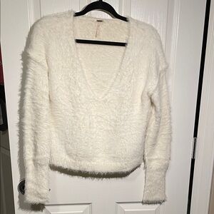 Free People Cozy White V-Neck Sweater
